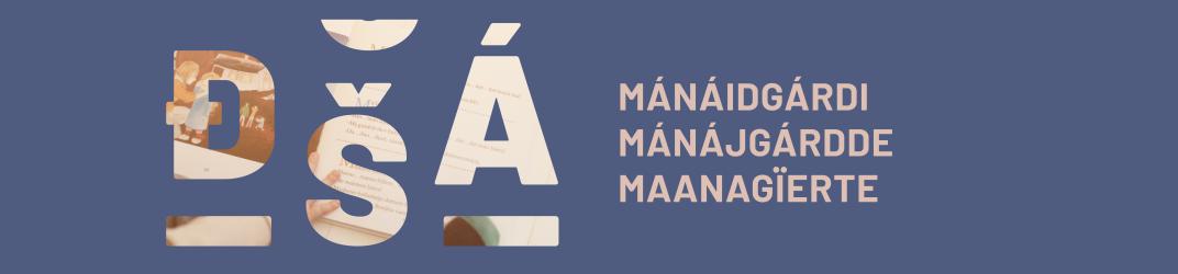 Webbanner med tekst mánáidgárdi mánájgárdde maanaigierte